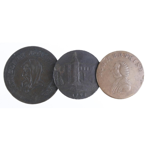 841 - Tokens (3): Walsall Penny 1811 VF, T. Erskine Halfpenny 18thC Fine, and Charles Heaths Colchester Ha... 