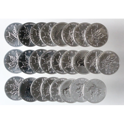 884 - Canada Silver one ounce Maples (25) a tube full. All dated 2012 Unc - BU