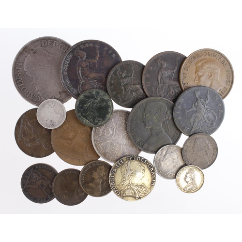 934 - GB Coins (19) 17th to 20thC assortment including silver, mixed grade.