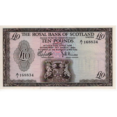 359 - Scotland, Royal Bank of Scotland 10 Pounds dated 19th March 1969, signed Robertson & Burke, serial A... 