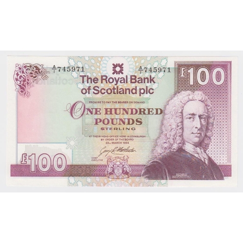 360 - Scotland, Royal Bank of Scotland 100 Pounds dated 23rd March 1994 signed George Mathewson, serial A/... 