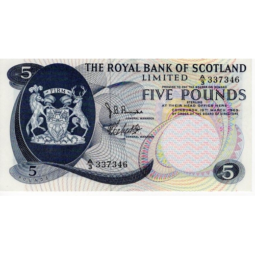 362 - Scotland, Royal Bank of Scotland 5 Pounds dated 19th March 1969, signed Burke & Robertson, serial A/... 