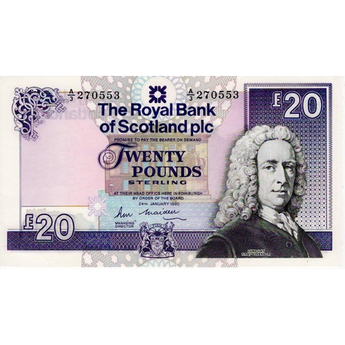 367 - Scotland, Royal Bank of Scotland Plc 20 Pounds dated 24th January 1990, signed R.M. Maiden, serial A... 