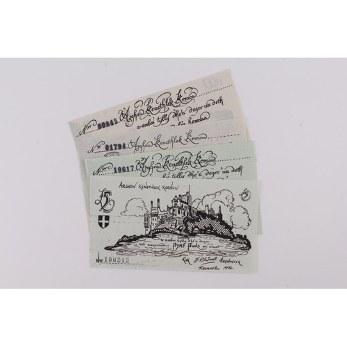 385 - Cornwall (4), Cornish Stannary Parliament 5 Pounds, 1 Pound, 10 Shillings and 5 Shillings dated 1974... 