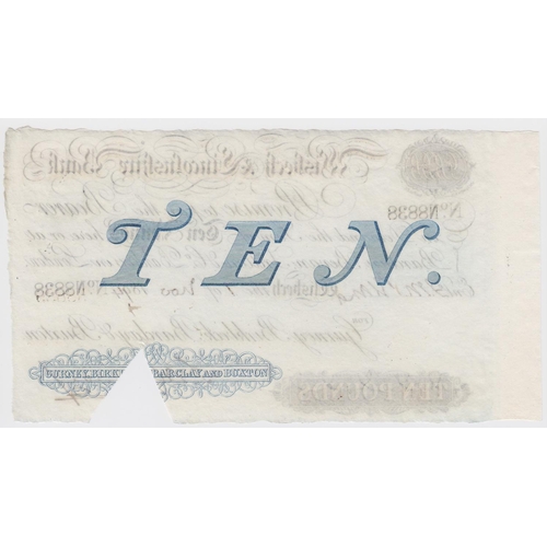 406 - Wisbech & Lincolnshire Bank 10 Pounds dated 1st November 1894, for Gurney, Birkbeck, Barclay & Buxto... 