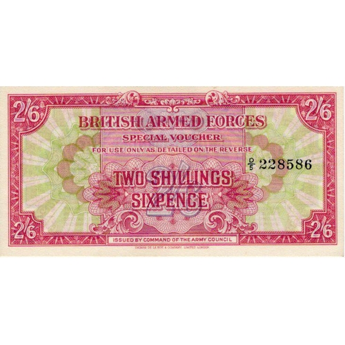 414 - British Armed Forces 2 Shillings 6 Pence not dated first series issued 1946, serial D/5 228586 (Pick... 