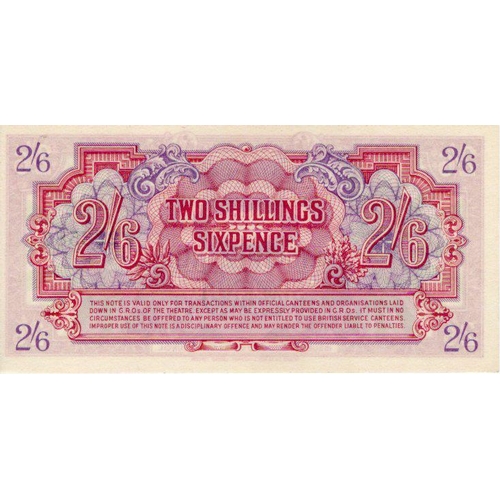 414 - British Armed Forces 2 Shillings 6 Pence not dated first series issued 1946, serial D/5 228586 (Pick... 