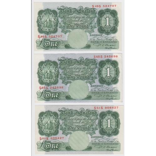 65 - Beale 1 Pound (3) issued 1950, scarce REPLACEMENT notes, serial S49S 524707, S51S 908427 and S65S 24... 