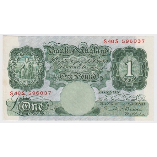 68 - Beale 1 Pound issued 1950, scarce REPLACEMENT note, serial S40S 596037 (B269, Pick369b) light centre... 