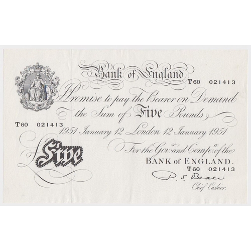 74 - Beale 5 Pounds dated 12th January 1951, serial T60 021413 (B270, Pick344) light dents in paper, abou... 