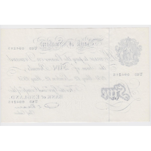 75 - Beale 5 Pounds dated 12th May 1951, serial U63 094215 (B270, Pick344) light denting/ripples around e... 