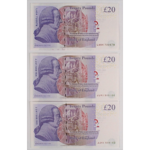 79 - Cleland 20 Pounds (3) issued 2015, including a consecutively numbered pair serial JJ41 508163 & JJ41... 