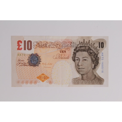 82 - ERROR Lowther 10 Pounds issued 2000, large ink smudge over Queen Elizabeth portrait, serial AK73 168... 