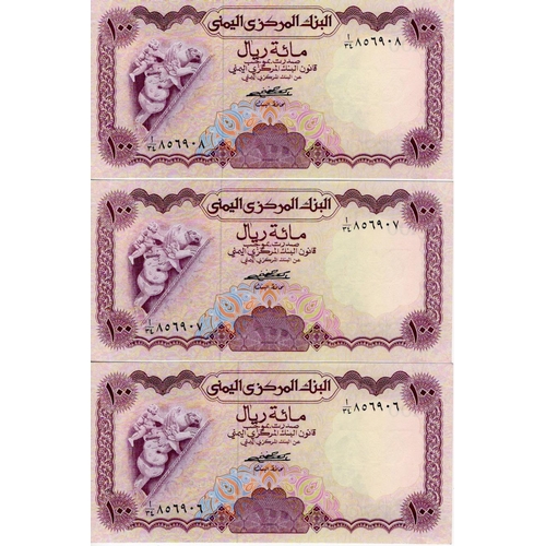 839 - Yemen Arab Republic 100 Rials (3) issued 1976, a consecutively numbered run serial A/34 856906 to A/... 