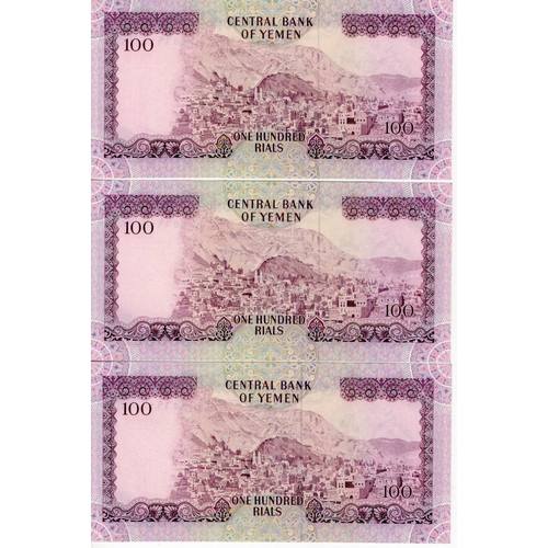 839 - Yemen Arab Republic 100 Rials (3) issued 1976, a consecutively numbered run serial A/34 856906 to A/... 