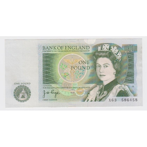 89 - ERROR Page 1 Pound issued 1978, missing ink at top centre on obverse, serial X63 586458 (B337, Pick3... 