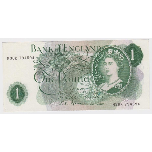 94 - Fforde 1 Pound issued 1967, REPLACEMENT note serial M36R 794594 (B302, Pick374e) light folds, good E... 