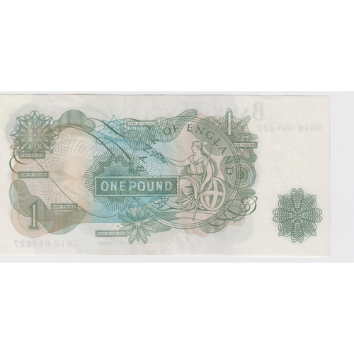 95 - Fforde 1 Pound issued 1967, scarce FIRST PREFIX note issued with 'G' on reverse, serial U01E (B307, ... 