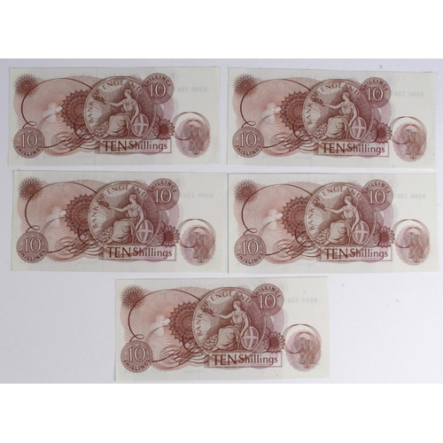 97 - Fforde 10 Shillings (5) issued 1967, very scarce consecutively numbered run of 'D38N' LAST RUN prefi... 