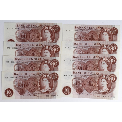 98 - Fforde 10 Shillings (8), a consecutively numbered run of REPLACEMENT notes, serial M75 318622 - M75 ... 