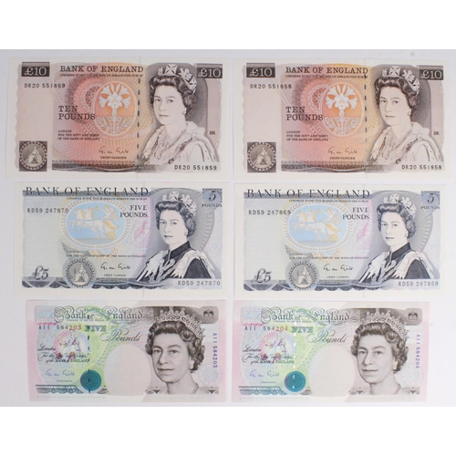 99 - Gill (6), a set of 3 x FIRST SERIES consecutive pairs, 10 Pounds issued 1988 serial DR20 551858 - DR... 