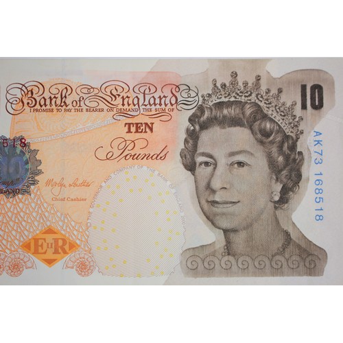 82 - ERROR Lowther 10 Pounds issued 2000, large ink smudge over Queen Elizabeth portrait, serial AK73 168... 