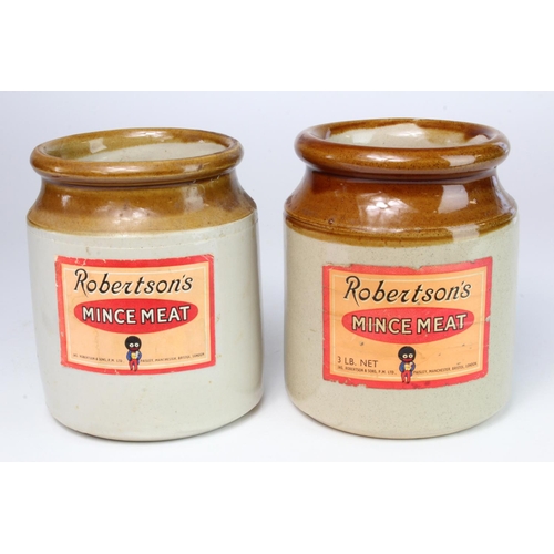 1052 - Two Robertson's Mincemeat pottery jars, good condition labels with Gollies on them