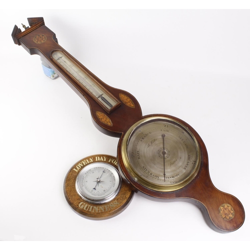 1059 - Walnut cased banjo barometer, by B Hill (Bures), circa late 19th to early 20th Century, with inlaid ... 