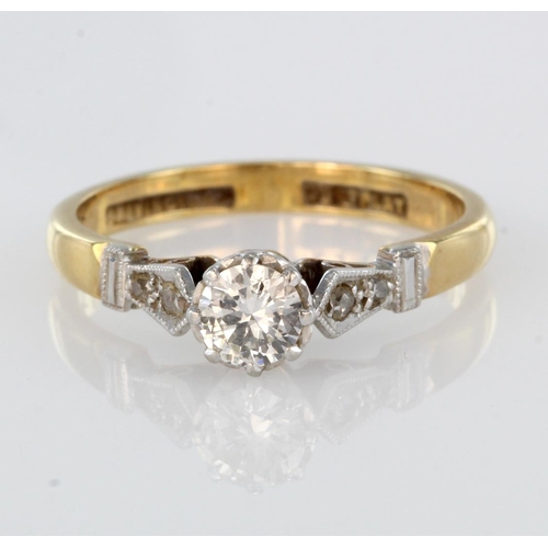 29 - 18ct yellow gold and platinum diamond solitaire ring with diamond set shoulders, principal diamond a... 