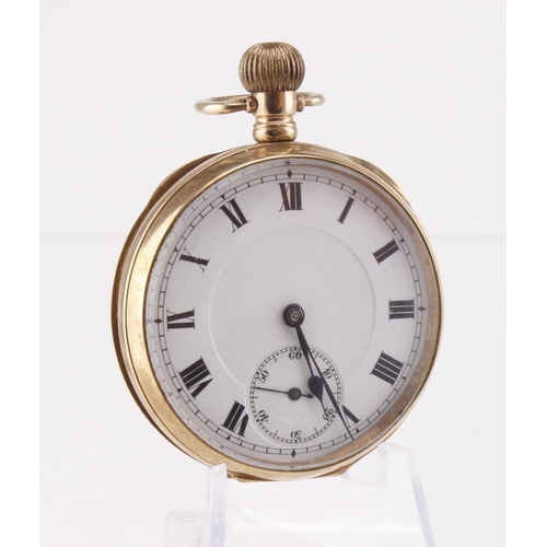 497 - Gents 9ct gold open face pocket watch. Hallmarked Chester 1924. The white dial with roman numerals a... 