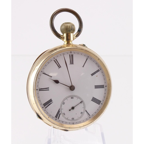 500 - Gents 18ct gold open face pocket watch. The white dial with roman numerals and subsidiary second dia... 