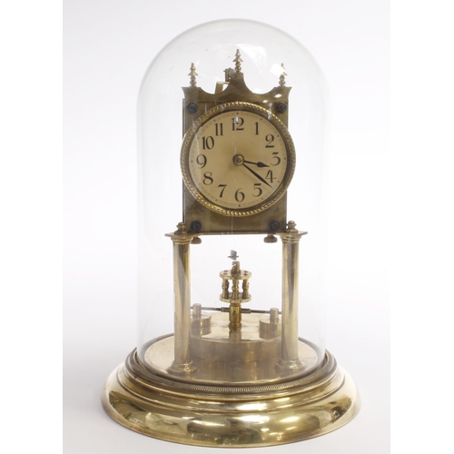 518 - Brass anniversary clock, beneath a glass dome, total height 28cm approx.