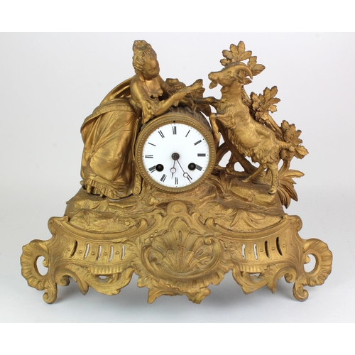 520 - French gilt ormolu clock, with 'Japy Freres 1855 grande' movement, white enamel dial with Roman nume... 