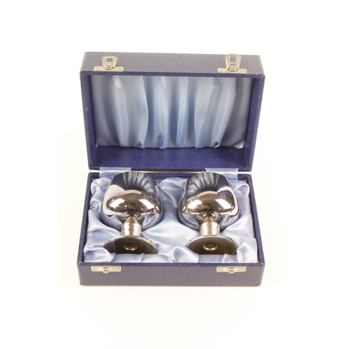 592 - Boxed pair of silver Brandy Goblets, hallmarked Birmingham 1973 by Warwickshire Reproduction Silver.... 