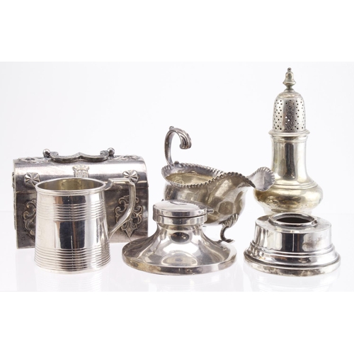 603 - Mixed Silver & White Metal. A collection of mixed silver & white metal items, including inkwells, sa... 