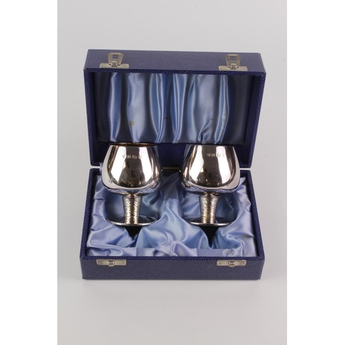 609 - Boxed pair of silver Brandy Goblets, hallmarked Birmingham 1973 by Warwickshire Reproduction Silver.... 