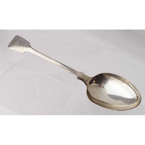 610 - Large silver serving spoon, hallmarked 'WF, London 1831', engraved armorial crest to handle, length ... 