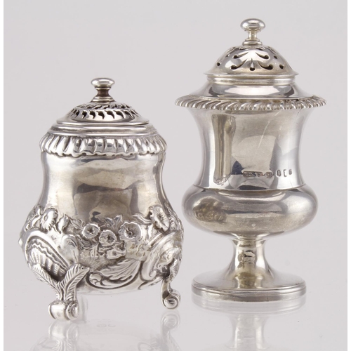 612 - Two silver pepper pots, Hallmarked London 1825 by James Arthur & 1795? By BC&N. total weight 128g