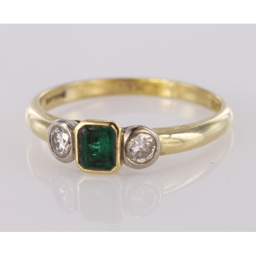 63 - 18ct Gold Emerald and Diamond Ring size Q weight 3.5g