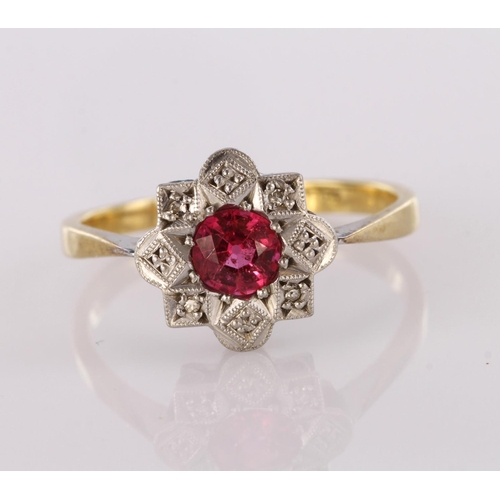 66 - 18ct Ruby and Diamond set Ring size N weight 2.6g