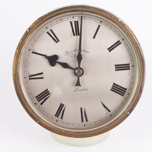 527 - Synchronome (London) Electric brass clock, total diameter 19cm approx. (untested, sold as seen)