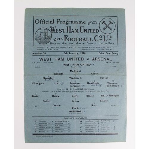 1020 - West Ham v Arsenal single sheet programme, F.A.C. 3rd Rnd, played 5/1/1946