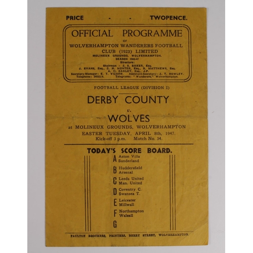 1024 - Wolverhampton Wanderers v Derby County, Div 1, 8/4/1947 programme