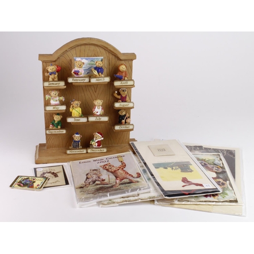 1035 - Calendars, small selection in box, including one made of resin with teddy bears representing months