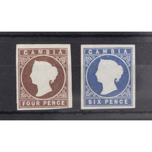 106 - Gambia - 1874 wmk CC 4d & 6d both fine mint, 4 margins. SG 5 and 8, cat £750. (2)