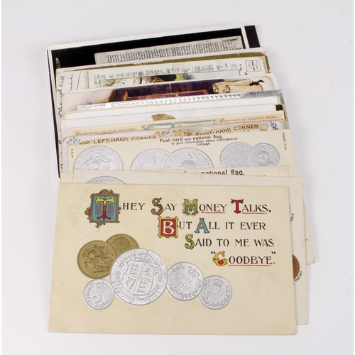 500 - Various old postcards inc embossed coin and stamp themed, poems, etc. plus few moderns. (approx 23 o... 