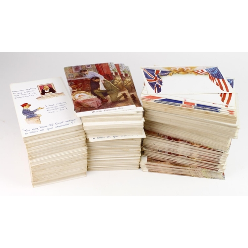 587 - WWI, patriotic & humorous, in long box, duplication (approx 900 cards)