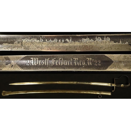 1029 - Imperial German officers sword with single ring scabbard. Blade with attractive etched scene for '2.... 