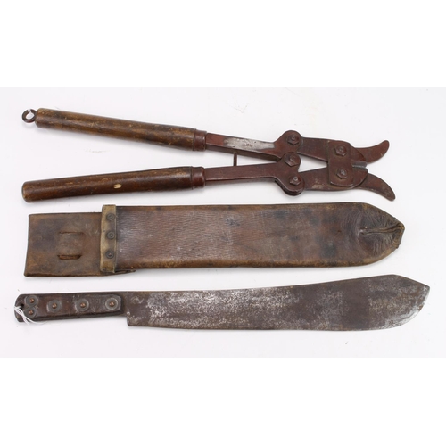 1042 - Military Machete in its original leather scabbard. Blade maker marked 'Samuel Kitchen Sheffield 1917... 