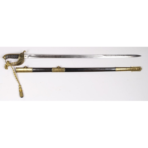 1045 - Naval Sword GV with scabbard and portpee, blade maker marked 'J.Friedeberg, Queen St, Portsea'.